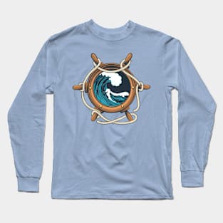 Wessel Steering Wheel  with Ocean Wave Inside Long Sleeve T-Shirt